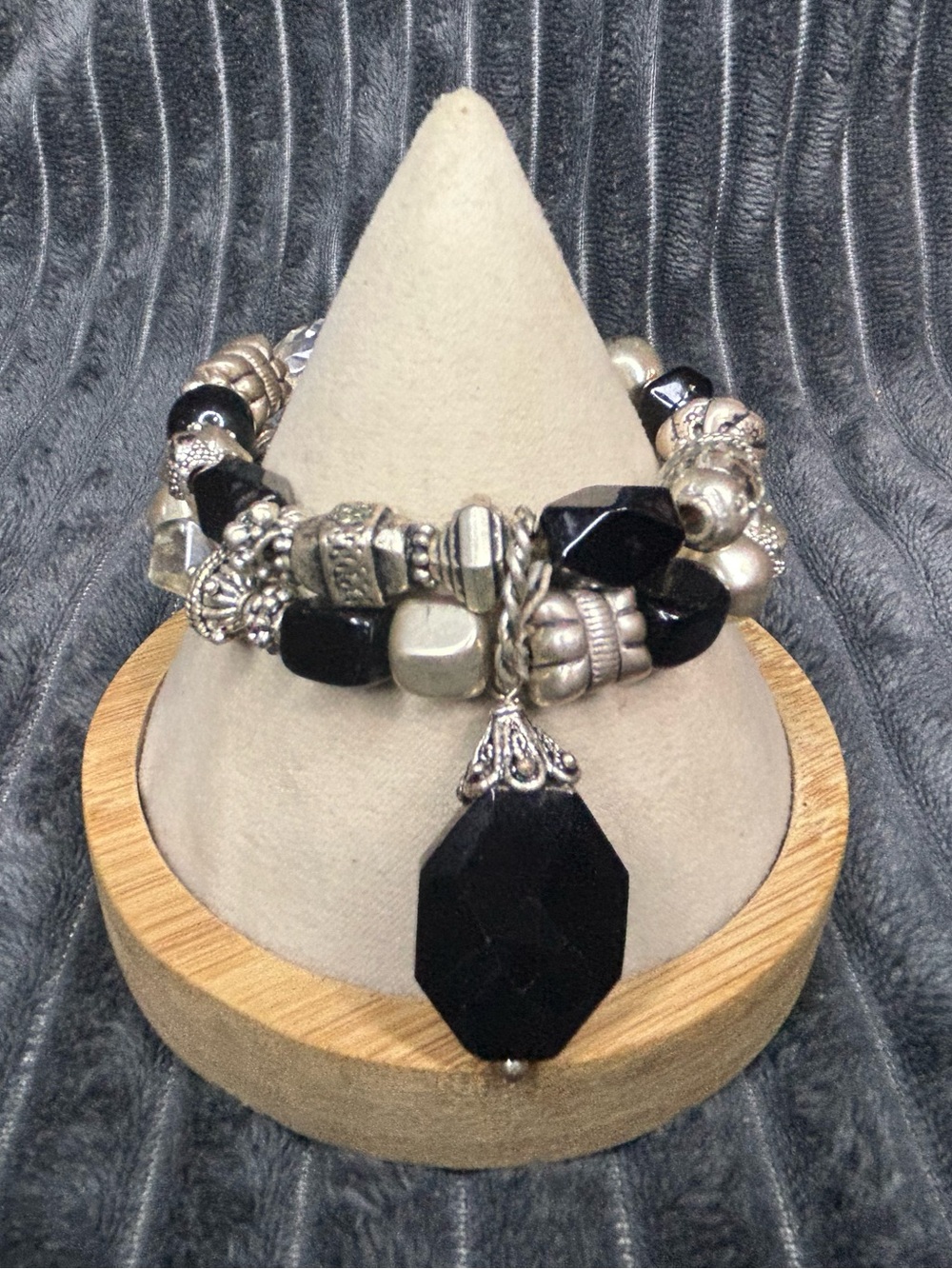 Linked Black & Silver Tone Charm Bracelet